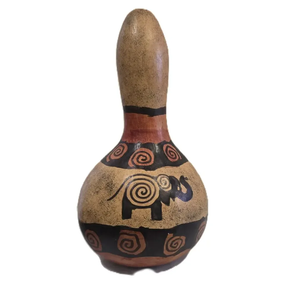 Vintage Hand-Painted Elephant Tribal Designs Gourd Kenya Folk Art 8